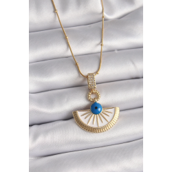 Mey İthalat® 316L Çelik Gold Renk Zincir Zirkon Taş Detaylı Nazar Boncuk Göz Model Kadın Kolye