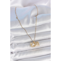 Mey İthalat® 316L Çelik Gold Renk Zincir Zirkon Taşlı Açılır İncili Elmas Model Kadın Kolye