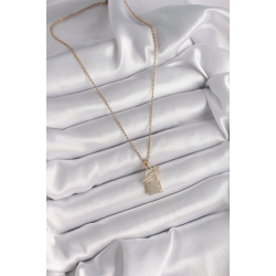 Mey İthalat® 316L Çelik Gold Renk Zincir Zirkon Taşlı Asma Kilit Anahtar Model Kadın Kolye