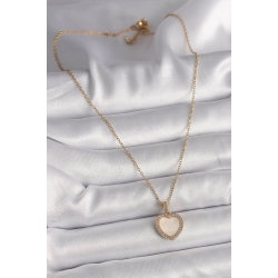 Mey İthalat® 316L Çelik Gold Renk Zincir Zirkon Taşlı Beyaz Mineli Kalp Model Kadın Kolye