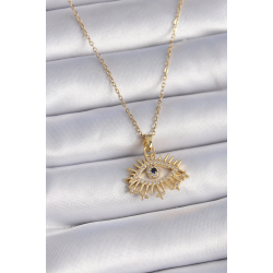 Mey İthalat® 316L Çelik Gold Renk Zincir Zirkon Taşlı Göz Figür Kadın Kolye