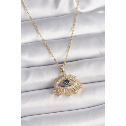 Mey İthalat® 316L Çelik Gold Renk Zincir Zirkon Taşlı Göz Model Kadın Yüzük