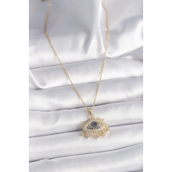 Mey İthalat® 316L Çelik Gold Renk Zincir Zirkon Taşlı Göz Model Kadın Yüzük