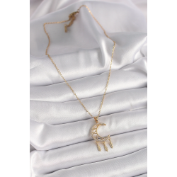 Mey İthalat® 316L Çelik Gold Renk Zincir Zirkon Taşlı Hilal Model Sallantı Yaprak Detay Kadın Kolye