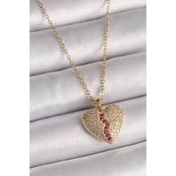 Mey İthalat® 316L Çelik Gold Renk Zincir Zirkon Taşlı Kalp Model Kadın Kolye