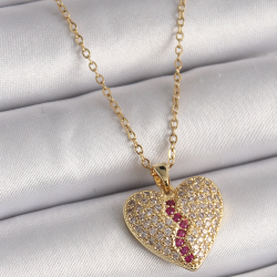 Mey İthalat® 316L Çelik Gold Renk Zincir Zirkon Taşlı Kalp Model Kadın Kolye