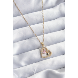 Mey İthalat® 316L Çelik Gold Renk Zincir Zirkon Taşlı Kalp Model Kadın Kolye