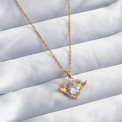 Mey İthalat® 316L Çelik Gold Renk Zincir Zirkon Taşlı Kalp Model Kadın Kolye