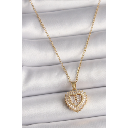 Mey İthalat® 316L Çelik Gold Renk Zincir Zirkon Taşlı Kalp Model Kadın Kolye