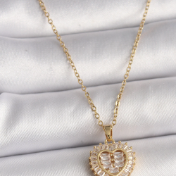 Mey İthalat® 316L Çelik Gold Renk Zincir Zirkon Taşlı Kalp Model Kadın Kolye