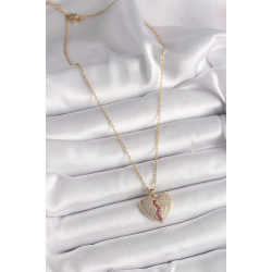 Mey İthalat® 316L Çelik Gold Renk Zincir Zirkon Taşlı Kalp Model Kadın Kolye