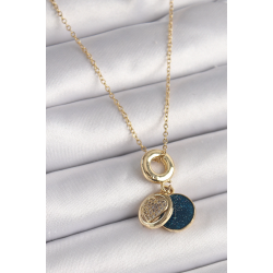 Mey İthalat® 316L Çelik Gold Renk Zincir Zirkon Taşlı Kalp Model Mavi Simli Kadın Kolye