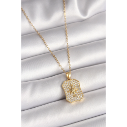 Mey İthalat® 316L Çelik Gold Renk Zincir Zirkon Taşlı Kutup Yıldız İşlemeli Madalyon Model Kadın Kolye