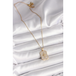 Mey İthalat® 316L Çelik Gold Renk Zincir Zirkon Taşlı Kutup Yıldız İşlemeli Madalyon Model Kadın Kolye