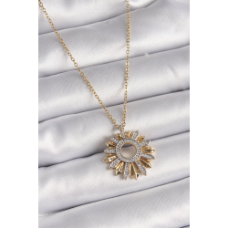 Mey İthalat® 316L Çelik Gold Renk Zincir Zirkon Taşlı Mix Renk Güneş Model Kadın Kolye
