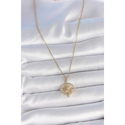 Mey İthalat® 316L Çelik Gold Renk Zincir Zirkon Taşlı Pusula Model Kadın Kolye