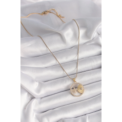 Mey İthalat® 316L Çelik Gold Renk Zincir Zirkon Taşlı Yıldız İşleme Madalyon Model Kadın Kolye