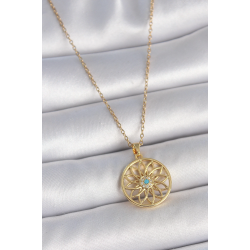 Mey İthalat® 316L Çelik Gold Renk Zincr Mavi Taşlı Lotus Model Kadın Kolye