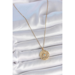 Mey İthalat® 316L Çelik Gold Renk Zincr Mavi Taşlı Lotus Model Kadın Kolye