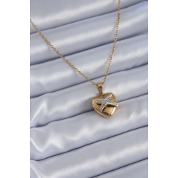 Mey İthalat® 316L Çelik Gold Renk Zirkon Detay Kalp Model Kadın Kolye
