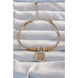 Mey İthalat® 316L Çelik Gold Renk Zirkon Taş Aksesuarlı Fatma Ana Eli Bileklik