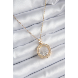 Mey İthalat® 316L Çelik Gold Renk Zirkon Taş Detay Ay Yıldız Fanus Model Kadın Kolye