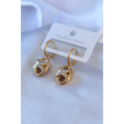 Mey İthalat® 316L Çelik Gold Renk Zirkon Taş Detay Kadın Küpe