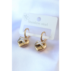 Mey İthalat® 316L Çelik Gold Renk Zirkon Taş Detay Kalp Model Kadın Küpe