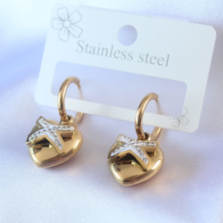Mey İthalat® 316L Çelik Gold Renk Zirkon Taş Detay Kalp Model Kadın Küpe