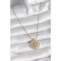 Mey İthalat® 316L Çelik Gold Renk Zirkon Taşlı 12 Burç Madalyon Model Kadın Kolye