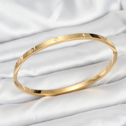 Mey İthalat® 316L Çelik Gold Renk Zirkon Taşlı 65 mm İnce Kadın Kelepçe Bileklik