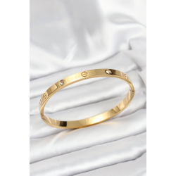 Mey İthalat® 316L Çelik Gold Renk Zirkon Taşlı 65 mm Kadın Kelepçe Bileklik