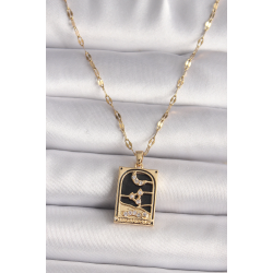 Mey İthalat® 316L Çelik Gold Renk Zirkon Taşlı Ay Figürlü Tarot Model Kadın Kolye