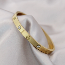 Mey İthalat® 316L Çelik Gold Renk Zirkon Taşlı Bileklik