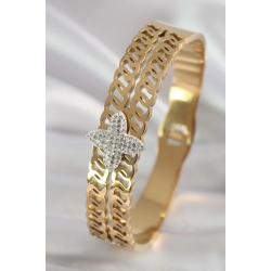 Mey İthalat® 316L Çelik Gold Renk Zirkon Taşlı Çiçek Model Kadın Kelepçe