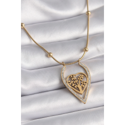 Mey İthalat® 316L Çelik Gold Renk Zirkon Taşlı Detaylı Kalp Fidan Model Kadın Kolye