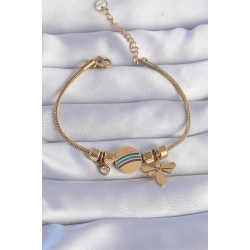 Mey İthalat® 316L Çelik Gold Renk Zirkon Taşlı Gökkuşağı Tasarımlı Yusufçuk Bileklik