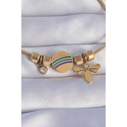 Mey İthalat® 316L Çelik Gold Renk Zirkon Taşlı Gökkuşağı Tasarımlı Yusufçuk Bileklik