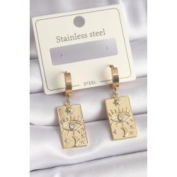 Mey İthalat® 316L Çelik Gold Renk Zirkon Taşlı Göz İşleme Detay Plaka Model Kadın Küpe