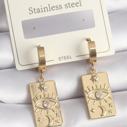 Mey İthalat® 316L Çelik Gold Renk Zirkon Taşlı Göz İşleme Detay Plaka Model Kadın Küpe