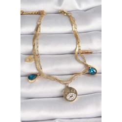 Mey İthalat® 316L Çelik Gold Renk Zirkon Taşlı Göz İşleme Figür Kadın Bileklik