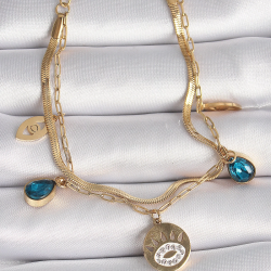 Mey İthalat® 316L Çelik Gold Renk Zirkon Taşlı Göz İşleme Figür Kadın Bileklik