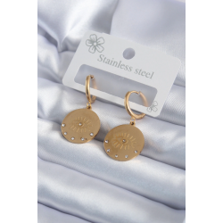 Mey İthalat® 316L Çelik Gold Renk Zirkon Taşlı Göz İşleme Model Kadın Küpe