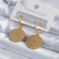 Mey İthalat® 316L Çelik Gold Renk Zirkon Taşlı Göz İşleme Model Kadın Küpe