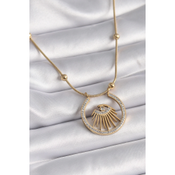 Mey İthalat® 316L Çelik Gold Renk Zirkon Taşlı Göz Model Kadın Kolye