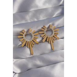 Mey İthalat® 316L Çelik Gold Renk Zirkon Taşlı Güneş Figürlü Küpe