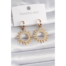 Mey İthalat® 316L Çelik Gold Renk Zirkon Taşlı Güneş Model Kadın Küpe