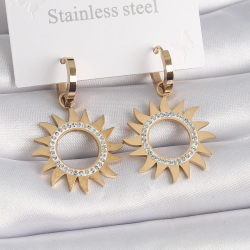 Mey İthalat® 316L Çelik Gold Renk Zirkon Taşlı Güneş Model Kadın Küpe