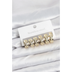 Mey İthalat® 316L Çelik Gold Renk Zirkon Taşlı Halka Küpe Seti