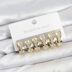 Mey İthalat® 316L Çelik Gold Renk Zirkon Taşlı Halka Küpe Seti